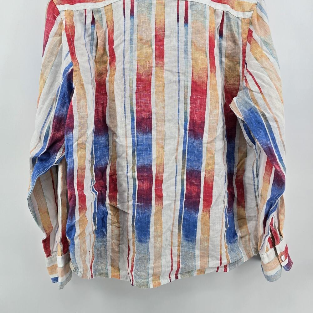 Tommy Bahama Mens Med 100% Linen Multi Color Watercolor Stripe Bttn Down Shirt - Picture 9 of 9
